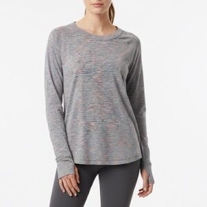 Ideology Gray, Pink, Purple Striped Long Sleeve Active Top with Thumbholes - XS